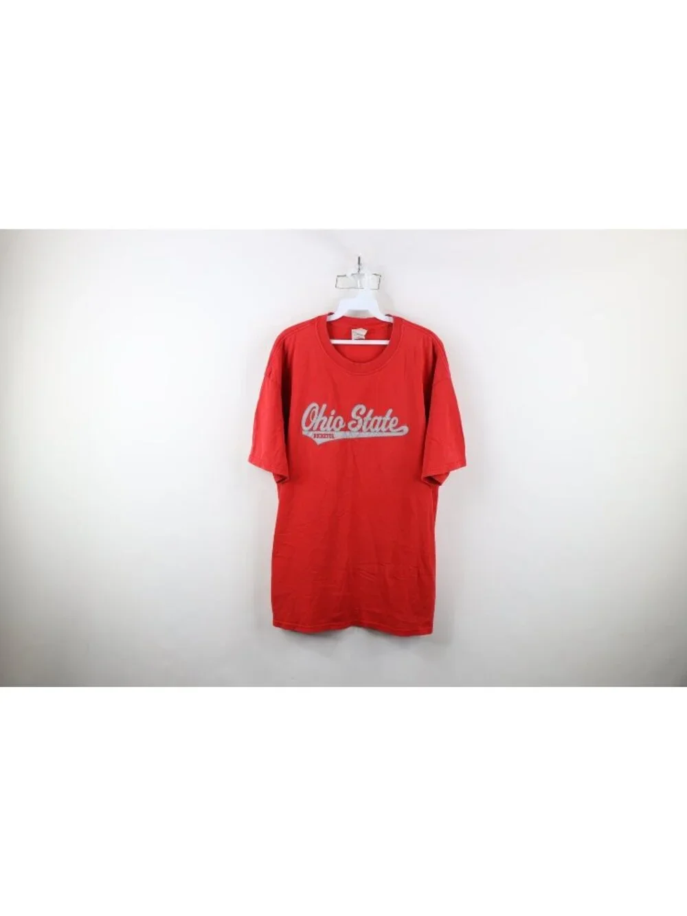 Vintage 90s Mens XL Faded Spell Out Script Ohio State University T-Shirt Red
